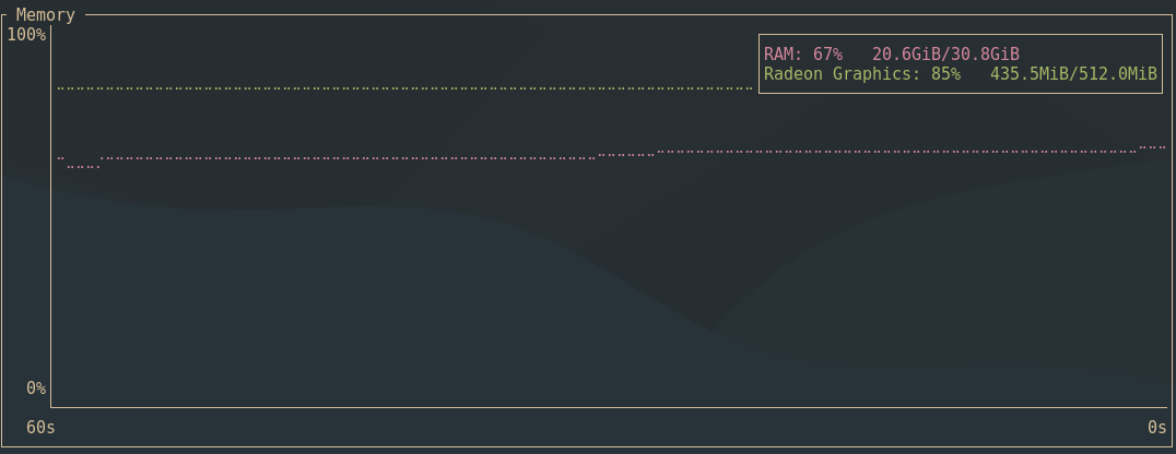 A screenshot showing 20.6 GB of 30. GB RAM in use