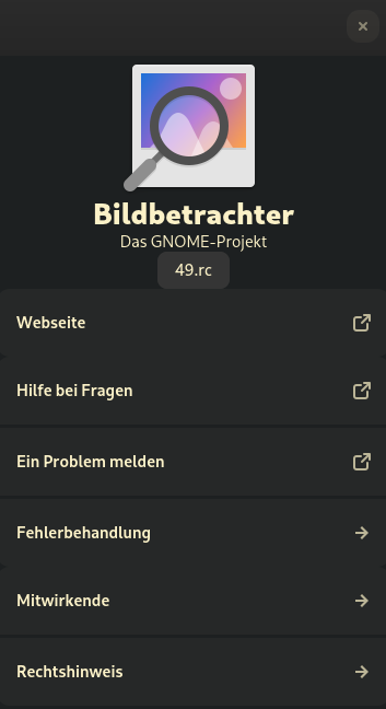 A screenshot of loupe 49.rc under Debian