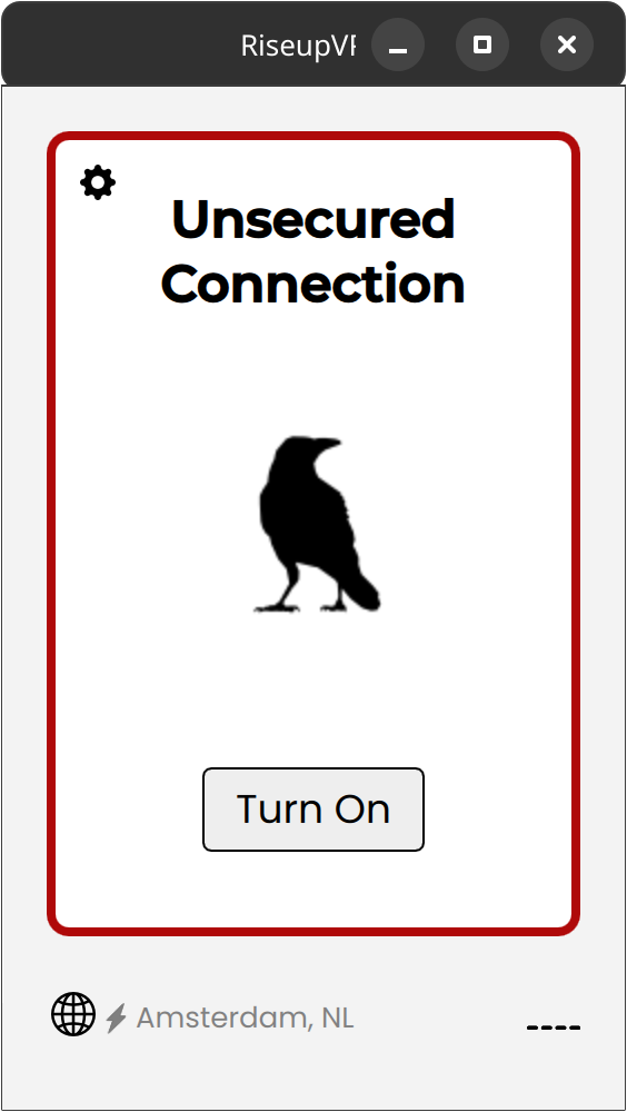 A riseup vpn screenshot with a libadwaita-like headerbar. Since this is a Qt app the decoration is provided by a plugin.