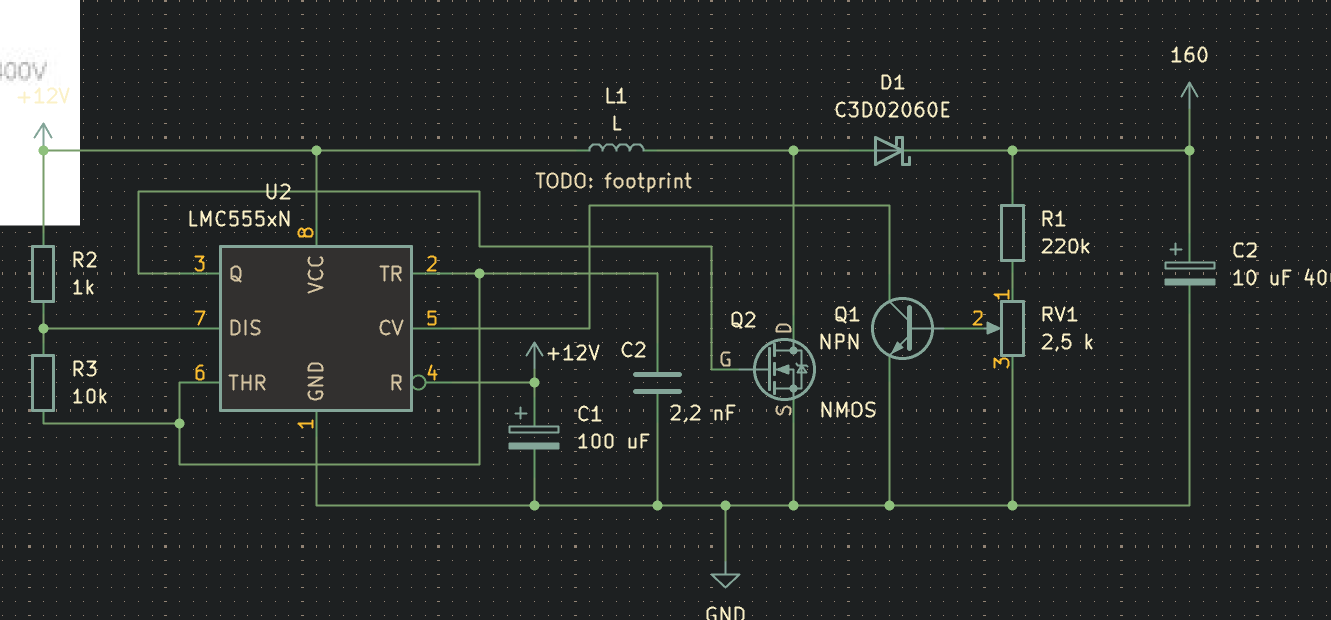 A schematic in Kicad based around a NE555 A schematic in Kicad based around a NE555
