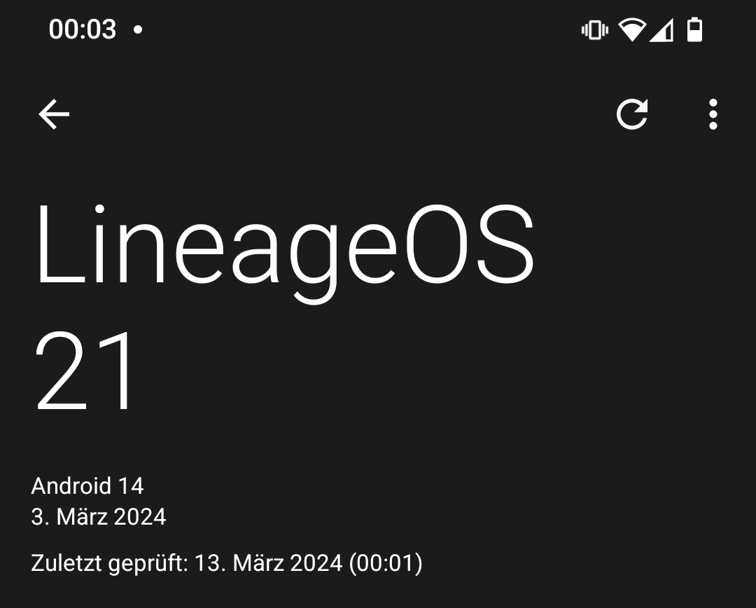 A screenshot showing the lineage os updater at version 21