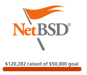 Portion of NetBSD site depicting that they've raised $120k of their $50k annual goal.