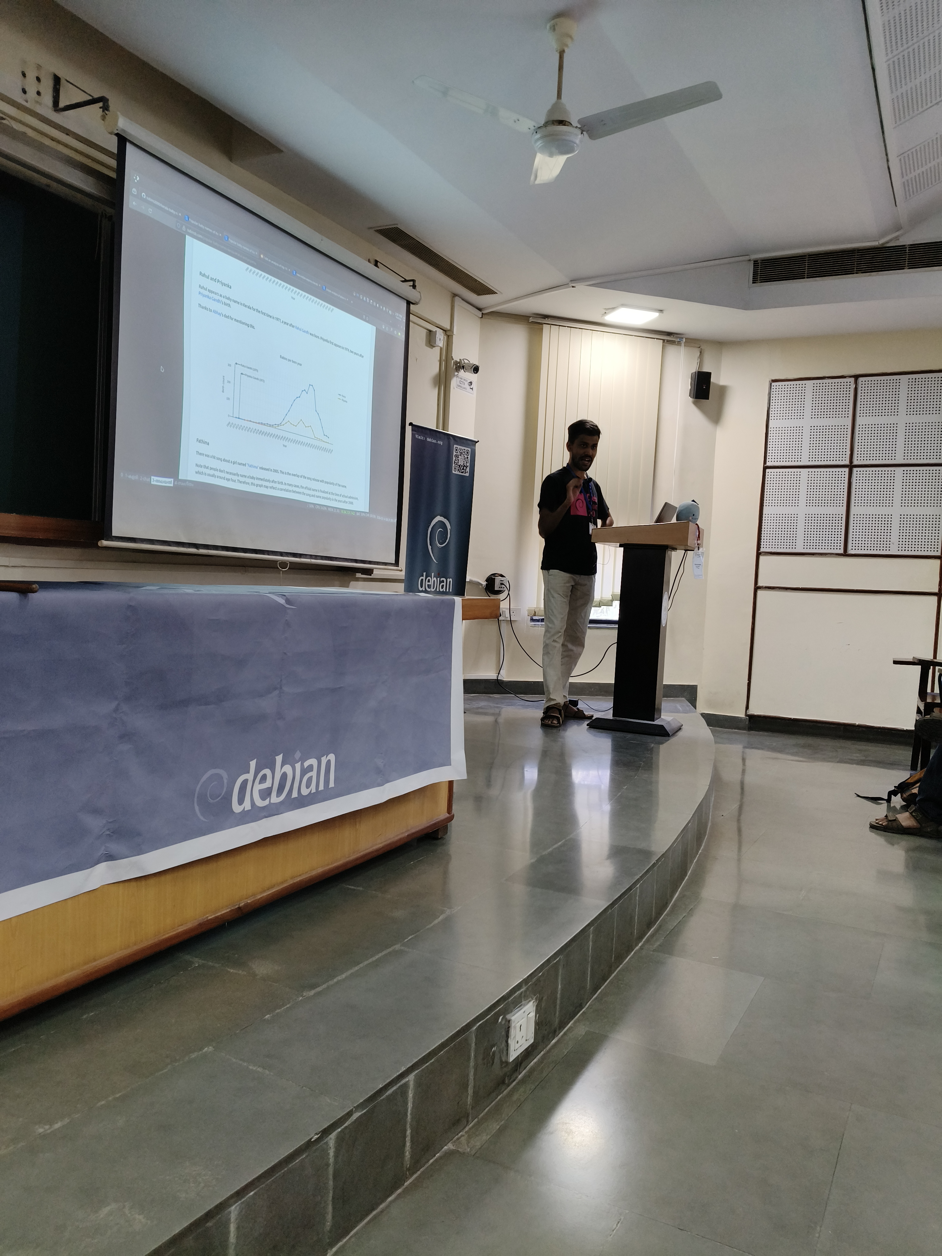 Subin at the podium presenting about baby name analysis