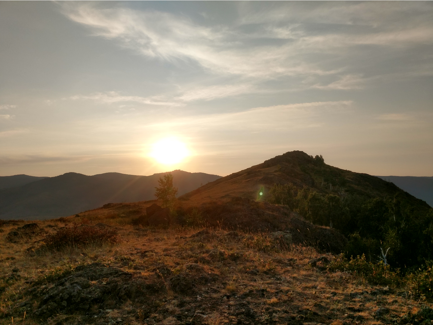 Sunset and hills, Karan'jalyk ridge.