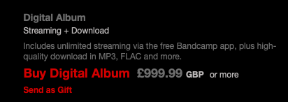 screen grab of the price for a digital album: £999.99