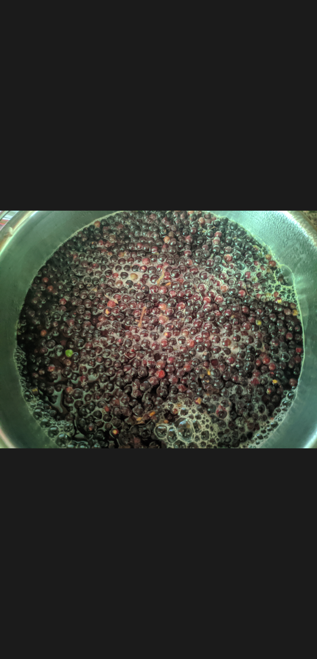 Elderberries in a pot with water