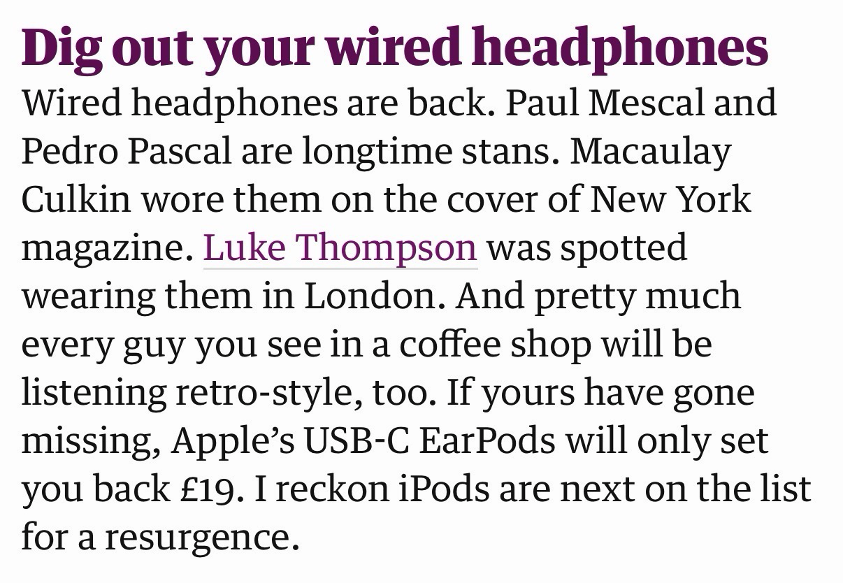 Guardian fashion advice for men: wired headphones